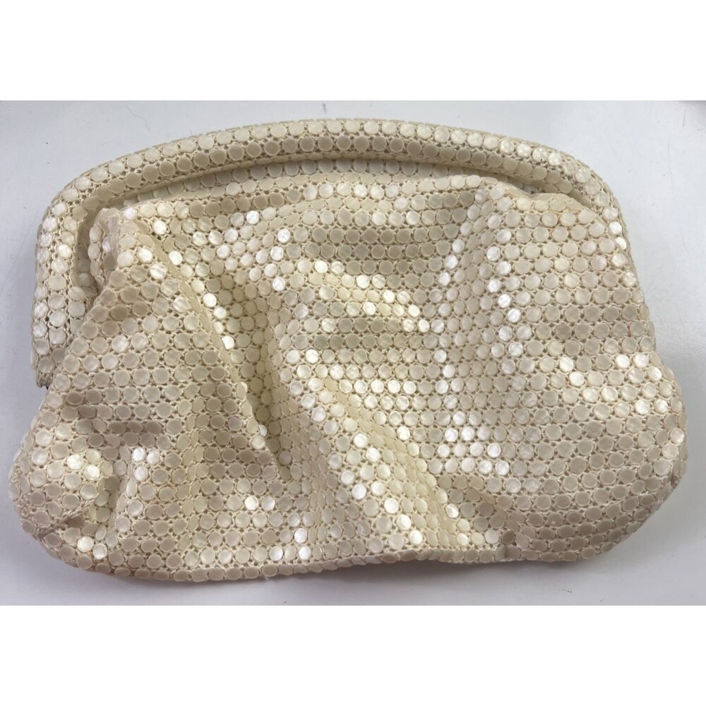 Vintage Lumured Corde Sequin White Clutch 1950's Plastic Beaded Made in USA